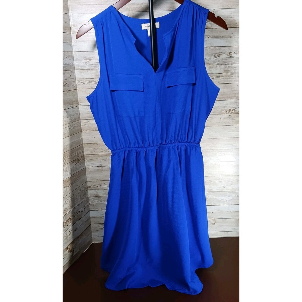 Monteau Women's Dress Jr. Sz L Blue Shirtwaist style elastic waist lined
